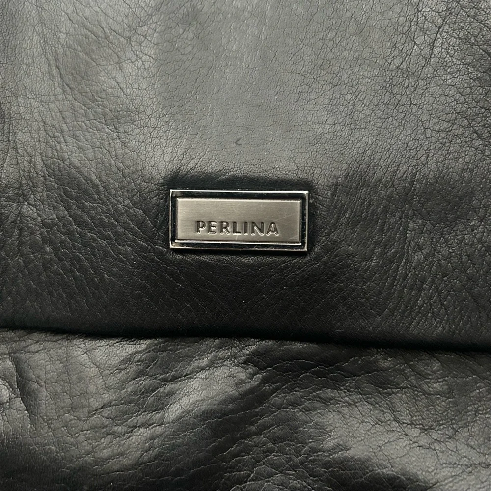 Perlina Black Leather Laptop/Messenger Bag